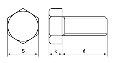 鉄 六角ボルト(全ねじ)(輸入品・三価メッキ)の寸法図