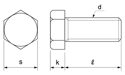 鉄 六角ボルト(全ねじ)(輸入品・ドブ鍍金)の寸法図