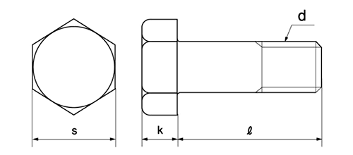 鉄 六角ボルト(半ねじ)(輸入品・ドブ鍍金)の寸法図