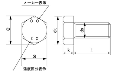 鋼 強度区分8.8 六角ボルト(協栄製)の寸法図