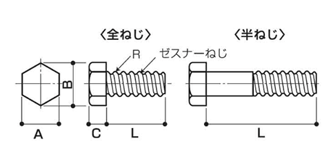 鉄 ゼスナーボルト(ナット付)(工事現場用組立スピードボルト)の寸法図
