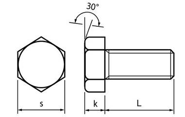 黄銅 六角ボルト(全ねじ)の寸法図