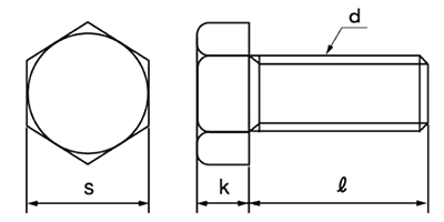 黄銅 六角ボルト(全ねじ)(インチ・ウイット)の寸法図