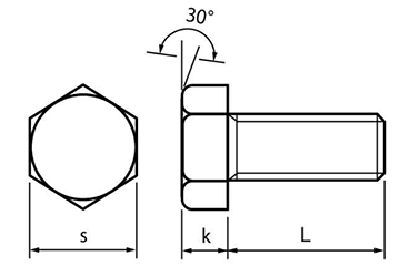 黄銅 六角ボルト(半ねじ)の寸法図