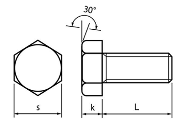 ステンレス 六角ボルト(全ねじ)(国産品)の寸法図