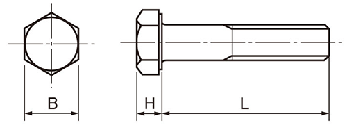 ステンレス 六角ボルト(UNC ユニファイ並目ねじ)(半ねじ)の寸法図