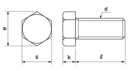 ステンレス 小形六角ボルト(全ねじ)の寸法図