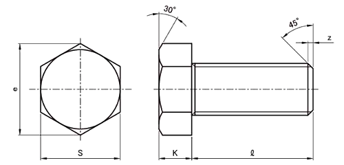 ステンレス 小形六角ボルト(全ねじ)(細目)の寸法図