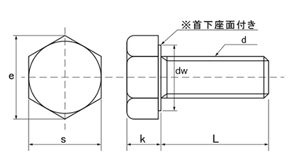 ステンレス 高強度A2-90 六角ボルト(全ねじ)(SUS304CUN)の寸法図