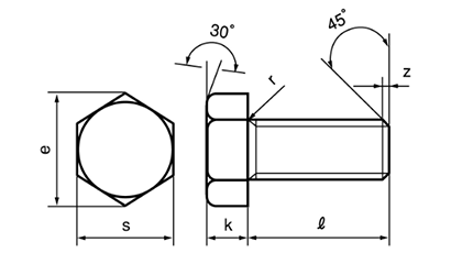 ステンレス 六角ボルト(全ねじ)(ジェイファスナー製)の寸法図