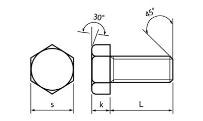 ステンレス 六角ボルト(全ねじ)(輸入品/マレーシア製)の寸法図