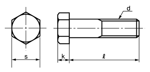 ステンレス 六角ボルト(半ねじ)(インチ・ウイット)(他国・輸入品)の寸法図