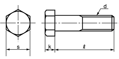 ステンレス 六角ボルト(半ねじ)(インチ・ウイット)(輸入品)の寸法図