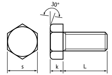 ステンレス SUS316 六角ボルト(全ねじ)の寸法図