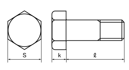 ステンレス SUS316 六角ボルト(半ねじ)の寸法図