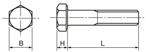 ステンレス SUS316 六角ボルト(UNC ユニファイ並目ねじ)(半ねじ)の寸法図