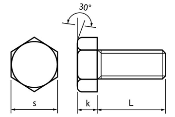 ステンレス SUS316L (A4) 六角ボルト(全ねじ)の寸法図