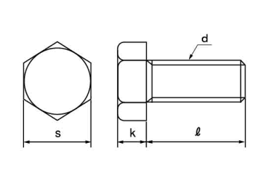 ステンレス SUS316L (A4) 六角ボルト(全ねじ)(インチ・ウイット)の寸法図