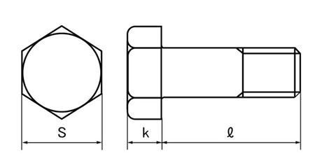 ステンレス SUS316L (A4) 六角ボルト(半ねじ)の寸法図