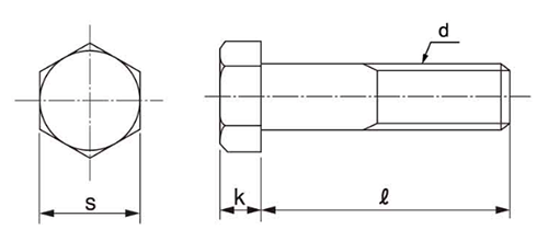 ステンレス SUS316L (A4) 六角ボルト(半ねじ)(インチ・ウイット)の寸法図