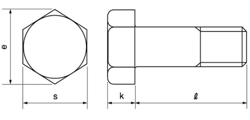 ステンレス SUS316L (A4) 六角ボルト(半ねじ)(光精工)の寸法図