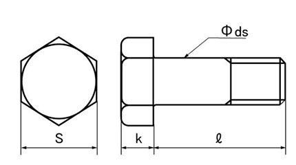 ステンレス SUS316L 高強度A4-100 六角ボルト(半ねじ)(濱中製)の寸法図