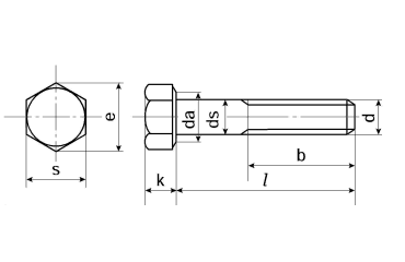 ステンレス 高強度8.8 六角ボルト(全ねじ)(BUMAX)の寸法図