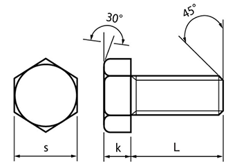 ステンレス SUS316L (A4) 六角ボルト(全ねじ)(輸入品)の寸法図
