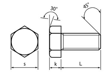 ステンレス SUS310S(耐熱鋼)六角ボルト(全ねじ)(輸入品)の寸法図