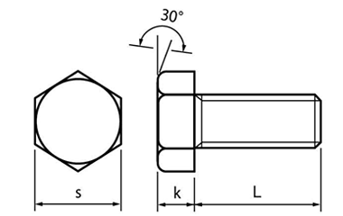鋼 SNB7(H) 六角ボルト(全ねじ)(耐熱、高温用)の寸法図