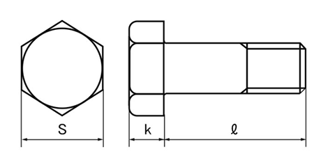 鋼 SNB7(H) 六角ボルト(半ねじ)(耐熱、高温用)の寸法図