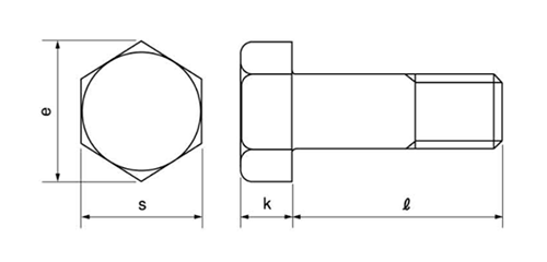 鉄 SS400 六角ボルト(半ねじ)(浜中ナット販売)の寸法図