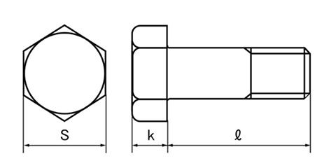ステンレス SUS304L 六角ボルト(半ねじ)(極低炭素)の寸法図