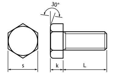 ニッケル合金 ALLOY C276六角ボルト(高耐熱、高耐食)の寸法図