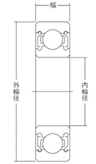 NTN ベアリング6000番台ZZ (深溝玉軸受・両側シールド形)の寸法図