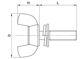 鉄 冷間蝶ボルト(2種)(Hタイプ)(座金組込みP＝3)の寸法図
