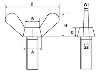 鉄 鍛造 蝶ボルト(ミリネジ)の寸法図