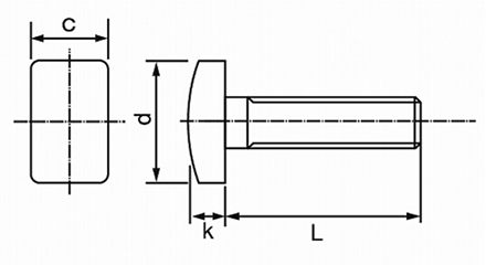 鉄 長方形ボルト (全ねじ)M8～M12の寸法図