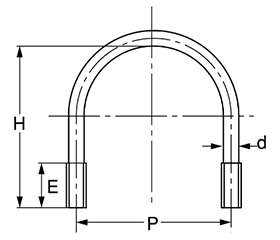 鉄 Uボルト(一般鋼管用)(国産品)(ミリネジ)の寸法図