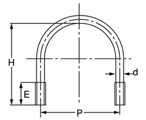鉄 Uボルト(一般鋼管用)(国産品)(インチ・ウイット)の寸法図
