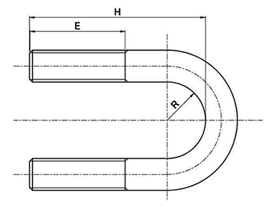 鉄 Uボルト(船舶用 A型) ミリネジ用の寸法図