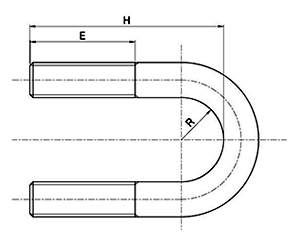 鉄 Uボルト(船舶用 C型) ミリネジ用の寸法図