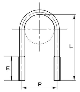 鉄 足長Uボルト(+30mmロング)(ナット別売)の寸法図