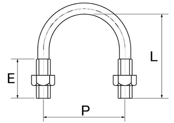 鉄 Uボルト ナット付(一般鋼管用)(ミリネジ)の寸法図