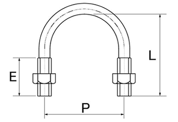 鉄 Uボルト ナット付(一般鋼管用)(インチ・ウイット)の寸法図