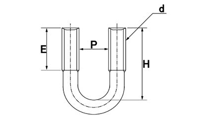 鉄 Uボルト(一般鋼管用)(三和鋲螺製)(ミリネジ)の寸法図