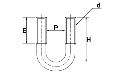 鉄 Uボルト(一般鋼管用)(三和鋲螺製)(インチ・ウイット)の寸法図