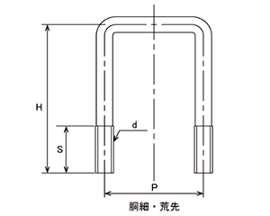鉄 コの字ボルト(角パイプ用)(ロ60X30)の寸法図