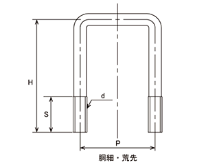 鉄 コの字ボルト(角パイプ用)(ロ125X50)の寸法図