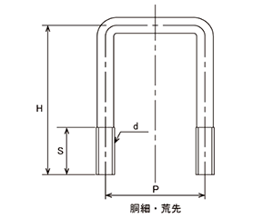 鉄 コの字ボルト(角パイプ用)(ロ350X250)の寸法図